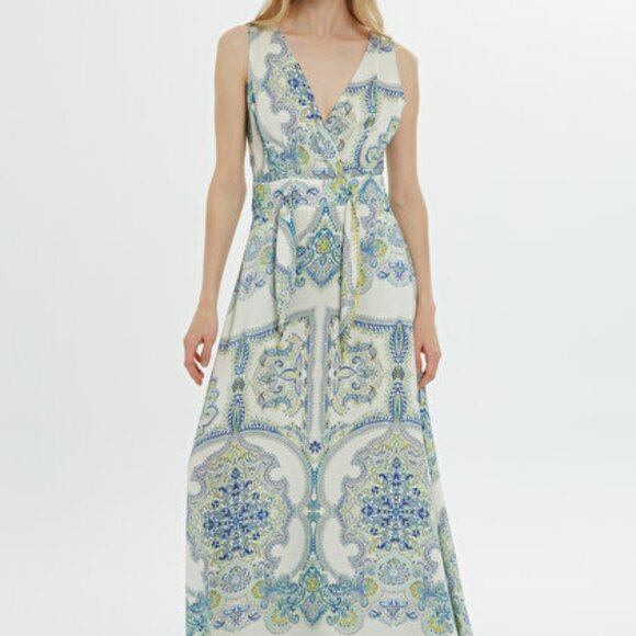 Belt Detailed Patterned Blue Dress - Picture 7 of 8